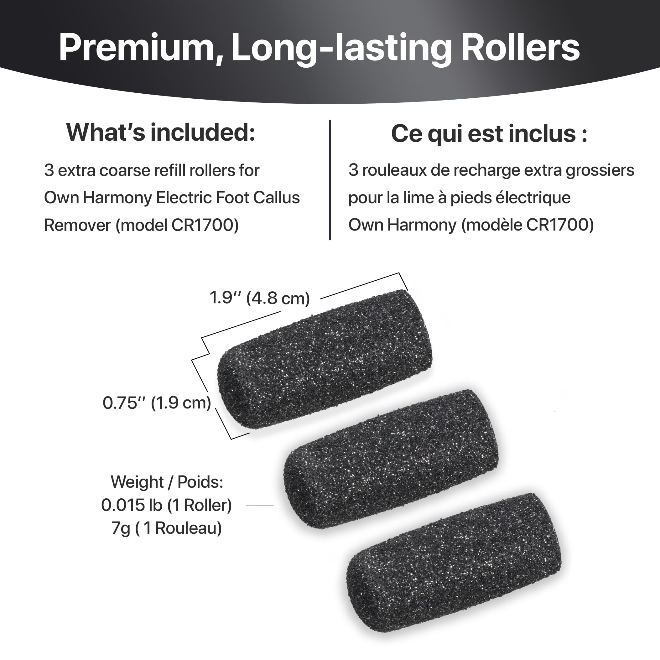 Extra Coarse Refill Rollers by Own Harmony for Electric Callus Remover CR1700: Professional Foot Care for Healthy Feet, Best Pedicure File Tools - Refills 3 Pack Extra Coarse Replacement Roller Heads